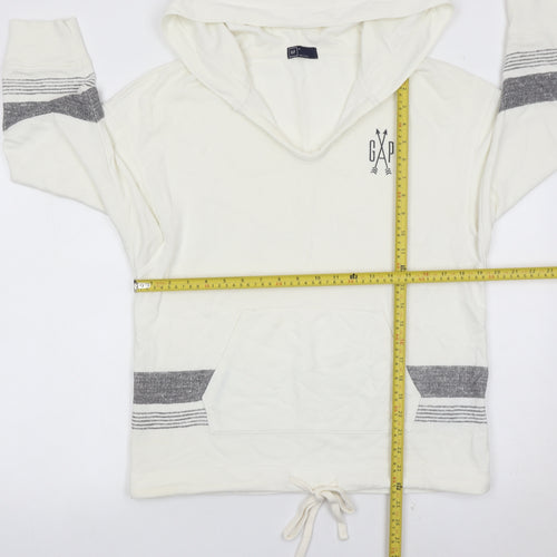 GAP Women Ivory Hoodie Pullover Medium Cotton Blend Hooded Sweatshirt
