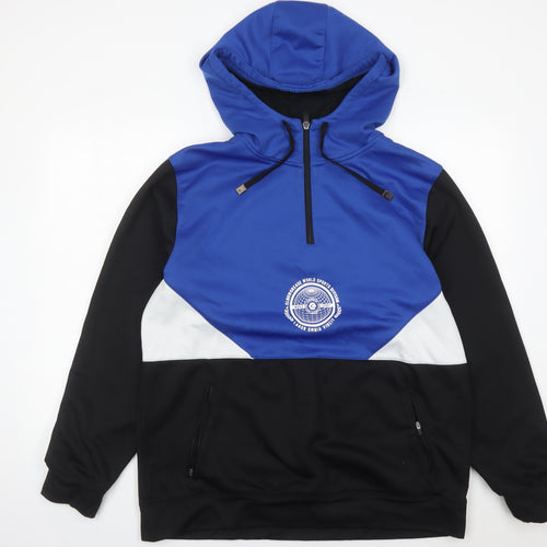 Elbow Grease Athletics Men's Blue Black White Hoodie Size L 1/2 Zip