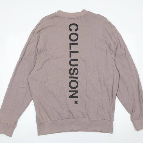 Collusion Men’s Brown Cotton Logo Sweatshirt Size M Crew Neck