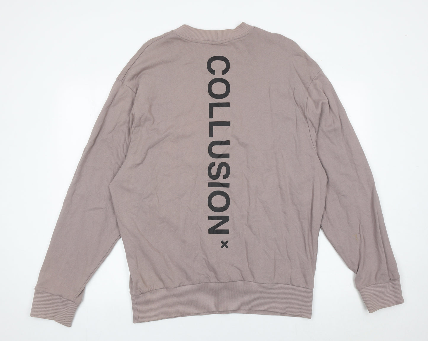 Collusion Men’s Brown Cotton Logo Sweatshirt Size M Crew Neck