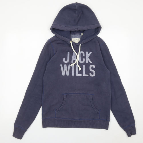 Jack Wills Womens Blue Hoodie UK 10 Pullover Cotton Blend Logo Print
