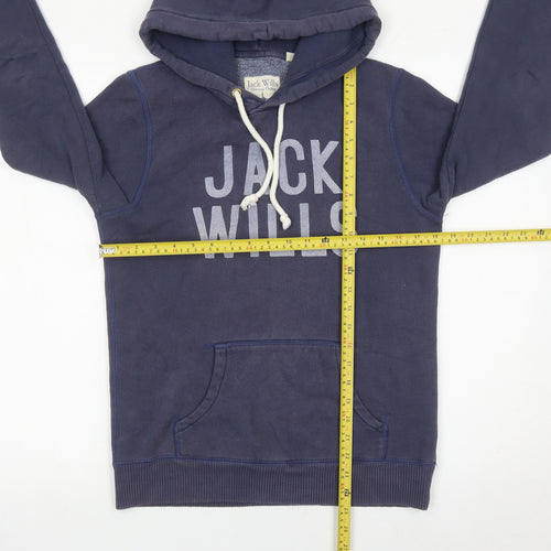 Jack Wills Womens Blue Hoodie UK 10 Pullover Cotton Blend Logo Print