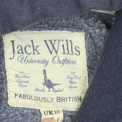 Jack Wills Womens Blue Hoodie UK 10 Pullover Cotton Blend Logo Print