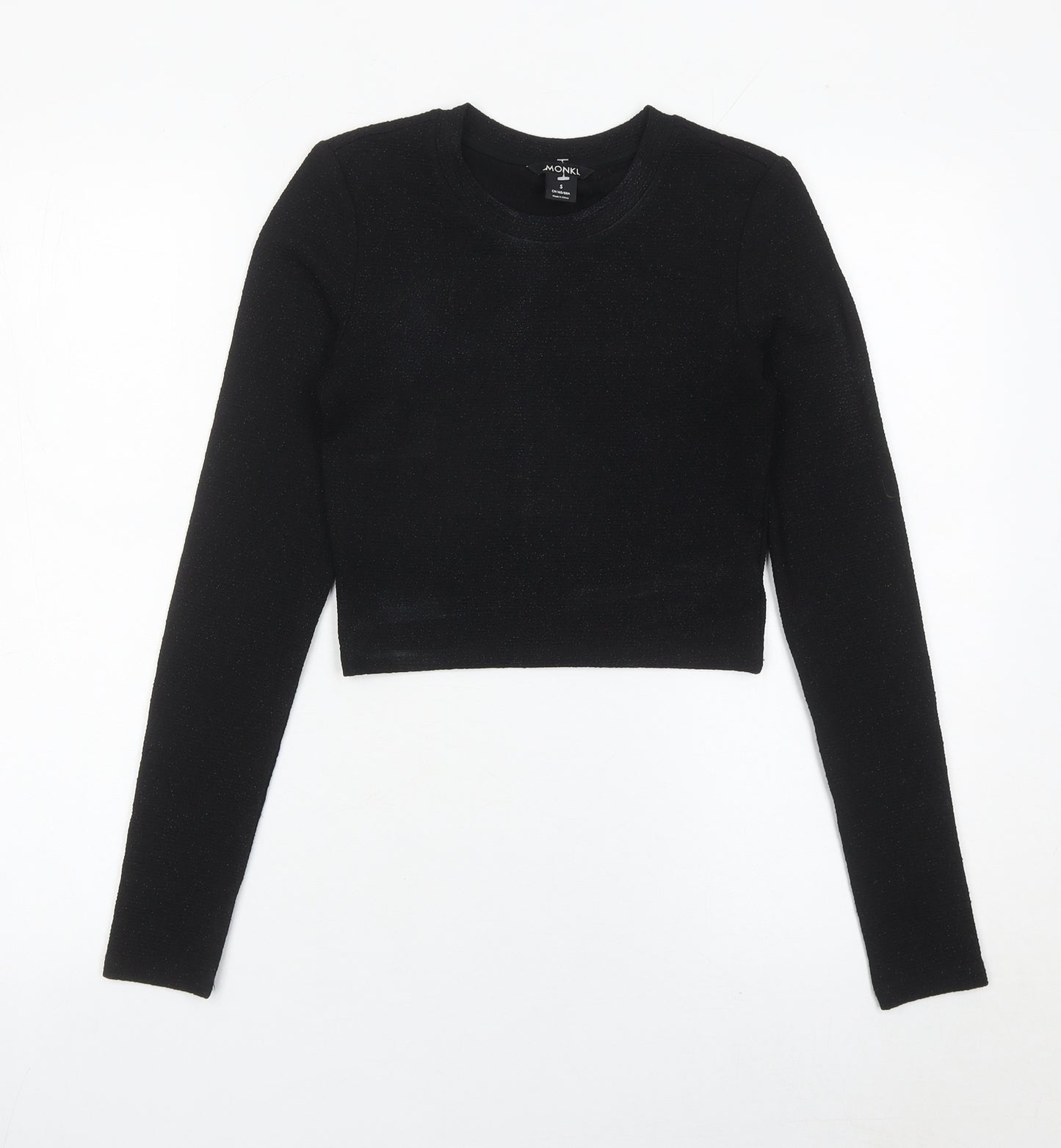 Monki Women’s Black Cropped Long Sleeve Slim Fit Top Size S