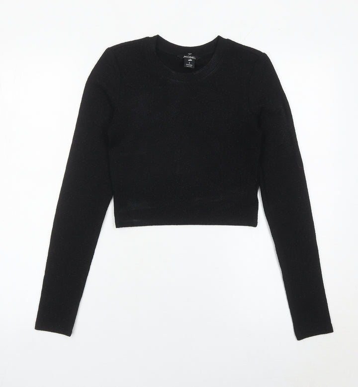 Monki Women’s Black Cropped Long Sleeve Slim Fit Top Size S