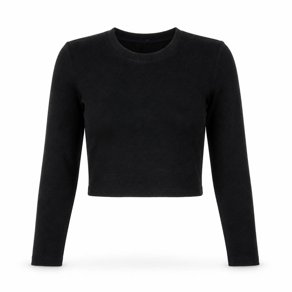 Monki Women’s Black Cropped Long Sleeve Slim Fit Top Size S