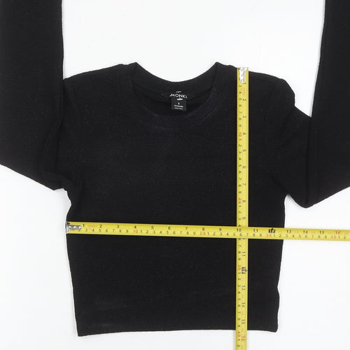 Monki Women’s Black Cropped Long Sleeve Slim Fit Top Size S