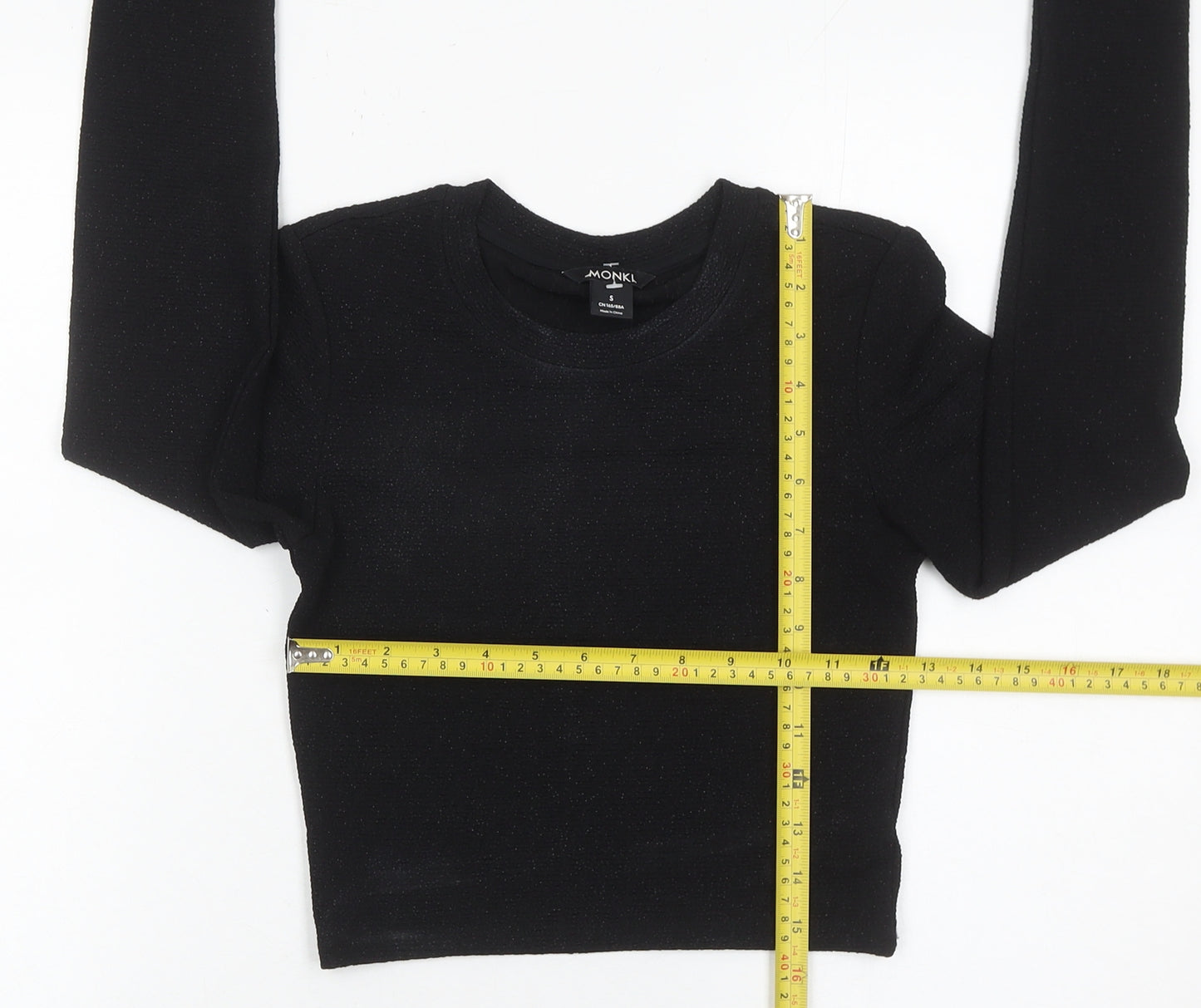 Monki Women’s Black Cropped Long Sleeve Slim Fit Top Size S