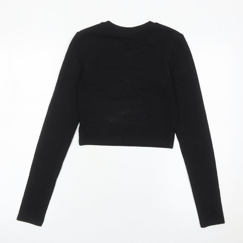Monki Women’s Black Cropped Long Sleeve Slim Fit Top Size S