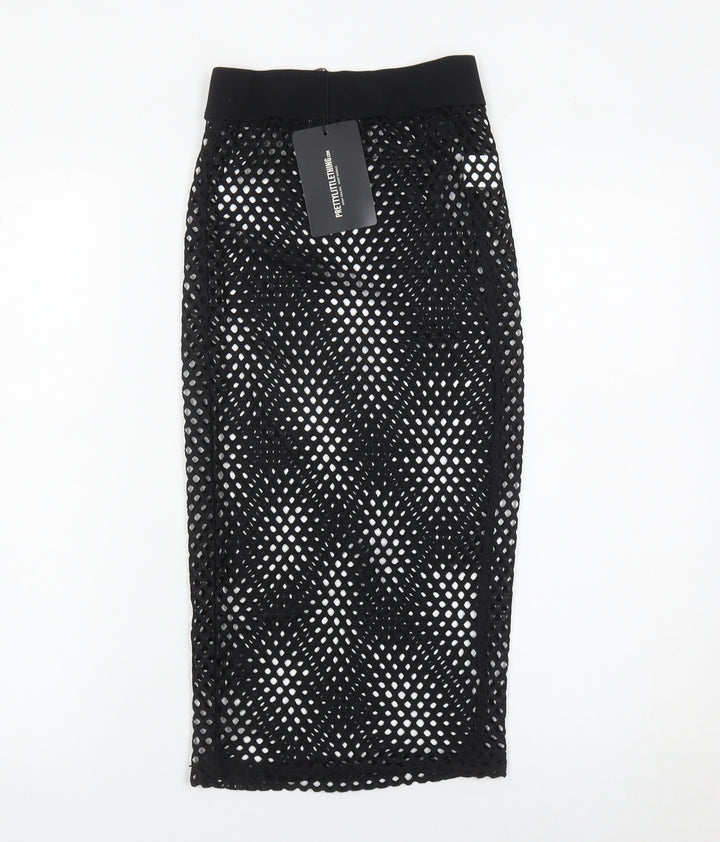 PrettyLittleThing Women’s Black Mesh Midi Pencil Skirt Size 8
