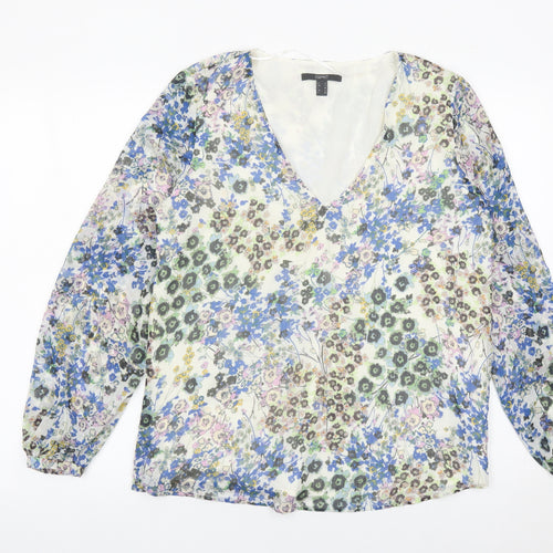 Esprit Womens Multicoloured Floral Chiffon Blouse S V-Neck Long Sleeve