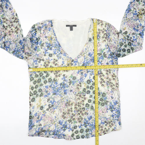 Esprit Womens Multicoloured Floral Chiffon Blouse S V-Neck Long Sleeve