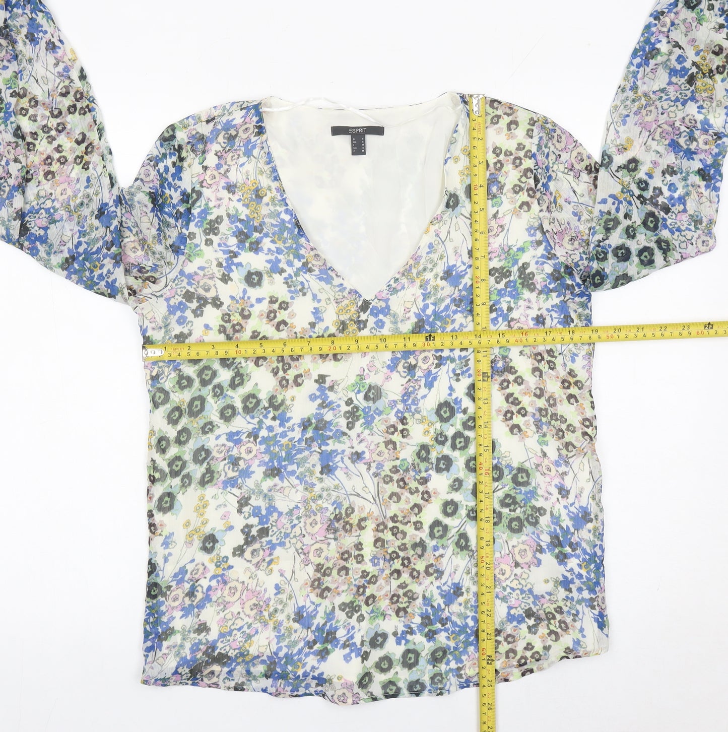 Esprit Womens Multicoloured Floral Chiffon Blouse S V-Neck Long Sleeve
