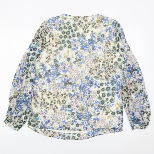 Esprit Womens Multicoloured Floral Chiffon Blouse S V-Neck Long Sleeve