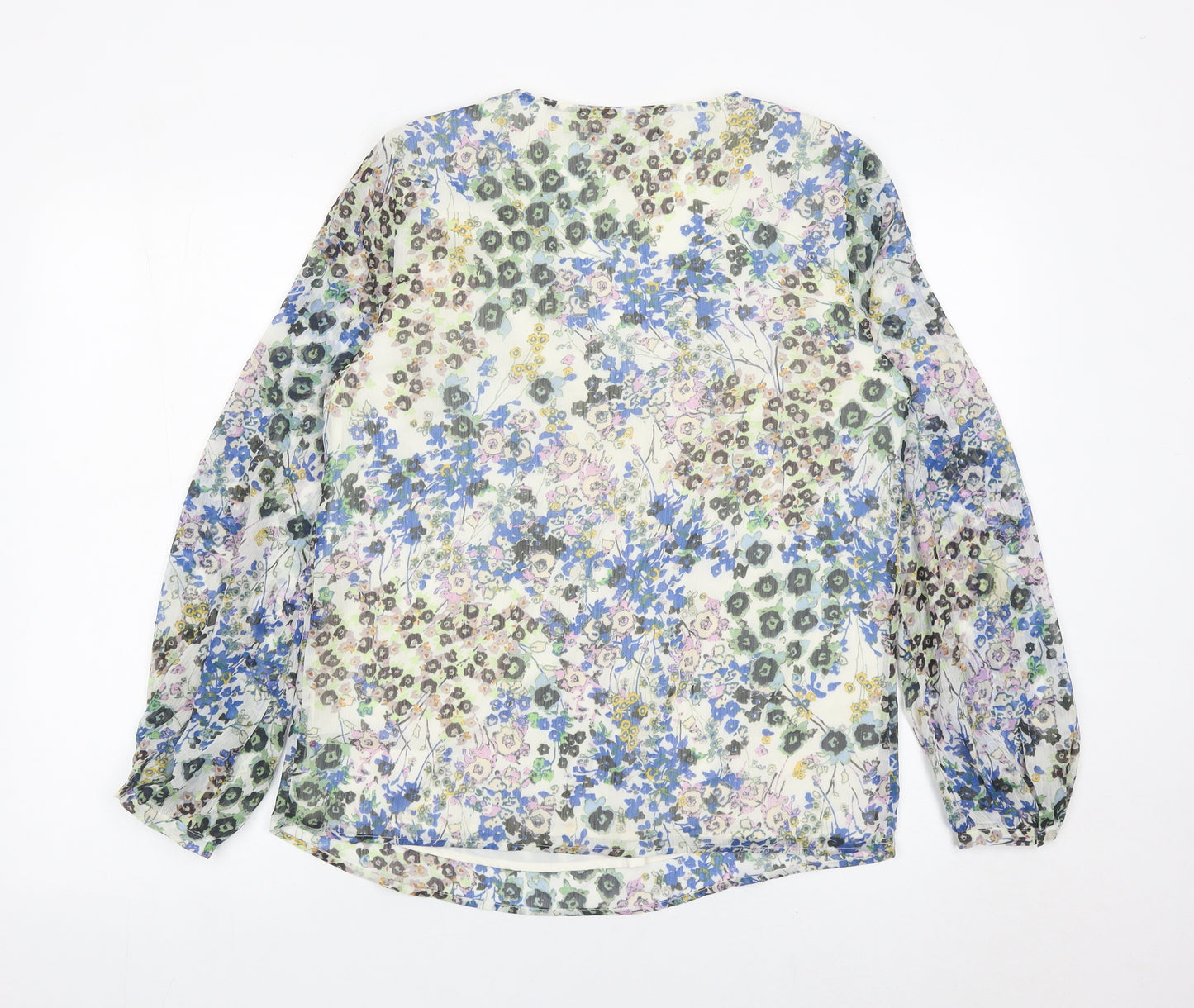 Esprit Womens Multicoloured Floral Chiffon Blouse S V-Neck Long Sleeve