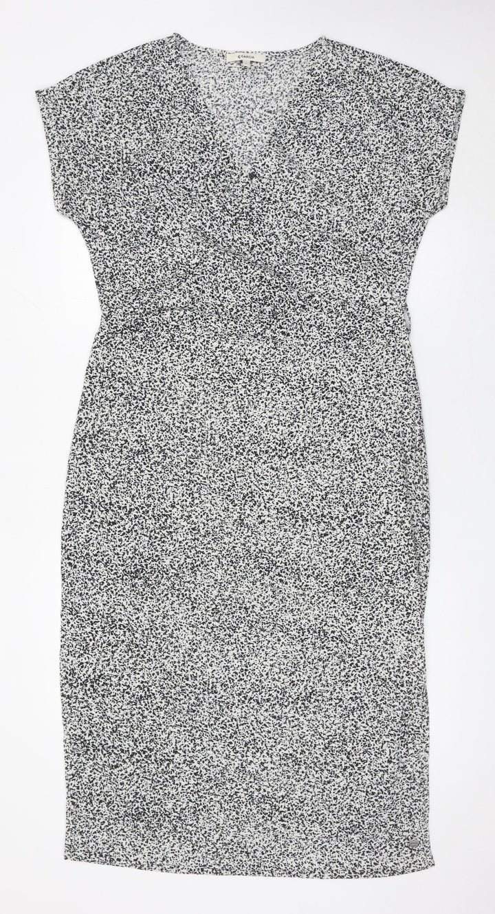 Garcia Womens Black White Sheath Dress Size L V-Neck Stretch Work