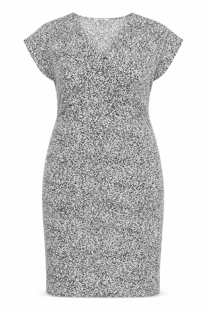 Garcia Womens Black White Sheath Dress Size L V-Neck Stretch Work