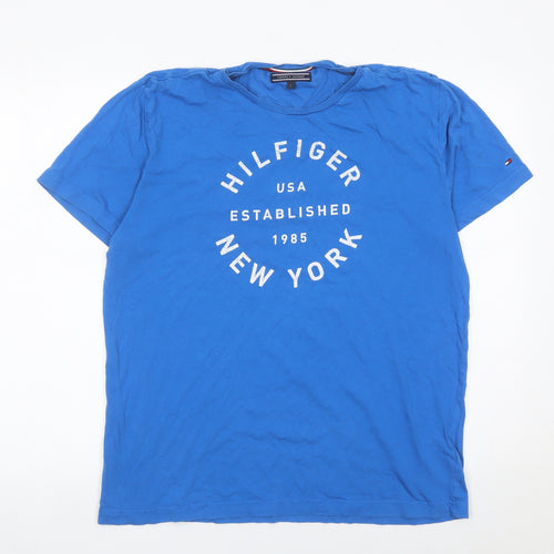 Tommy Hilfiger Men's Blue Graphic Print Cotton T-Shirt Size L