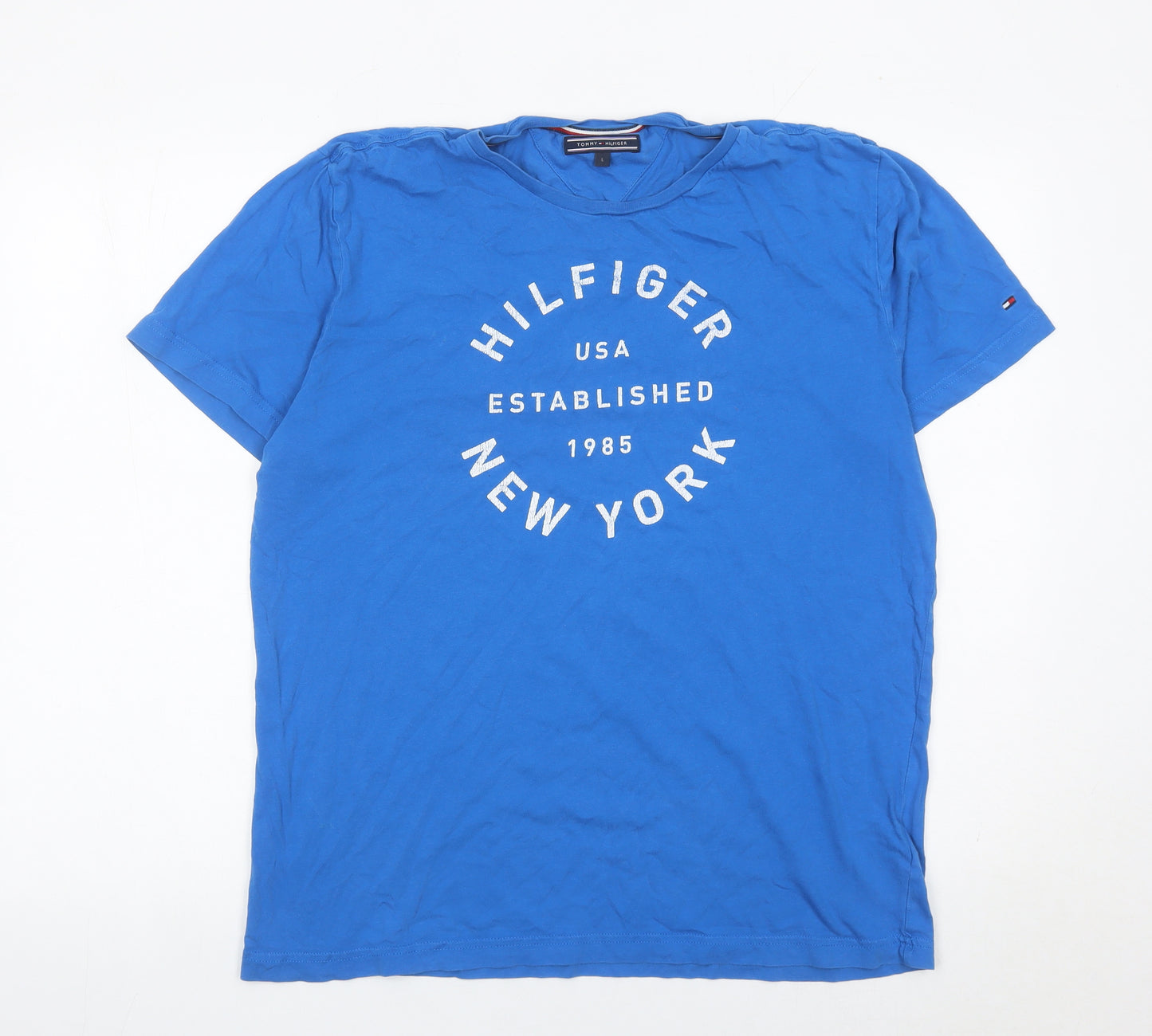 Tommy Hilfiger Men's Blue Graphic Print Cotton T-Shirt Size L