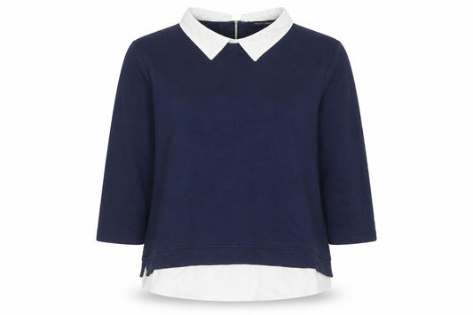 Front view of French Connection Women’s Blue Collared Zip Back Pullover Sweatshirt M