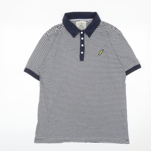 Brookhaven Men’s Blue Striped Cotton Polo Shirt Medium