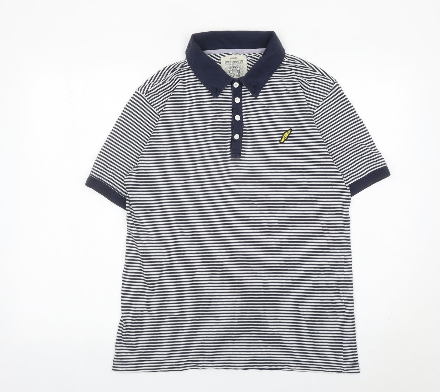 Brookhaven Men’s Blue Striped Cotton Polo Shirt Medium