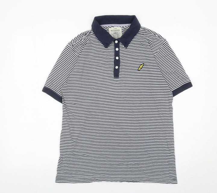 Brookhaven Men’s Blue Striped Cotton Polo Shirt Medium