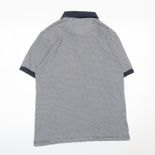 Brookhaven Men’s Blue Striped Cotton Polo Shirt Medium