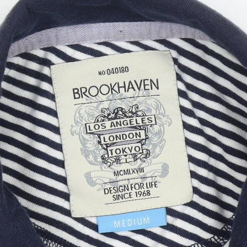 Brookhaven Men’s Blue Striped Cotton Polo Shirt Medium