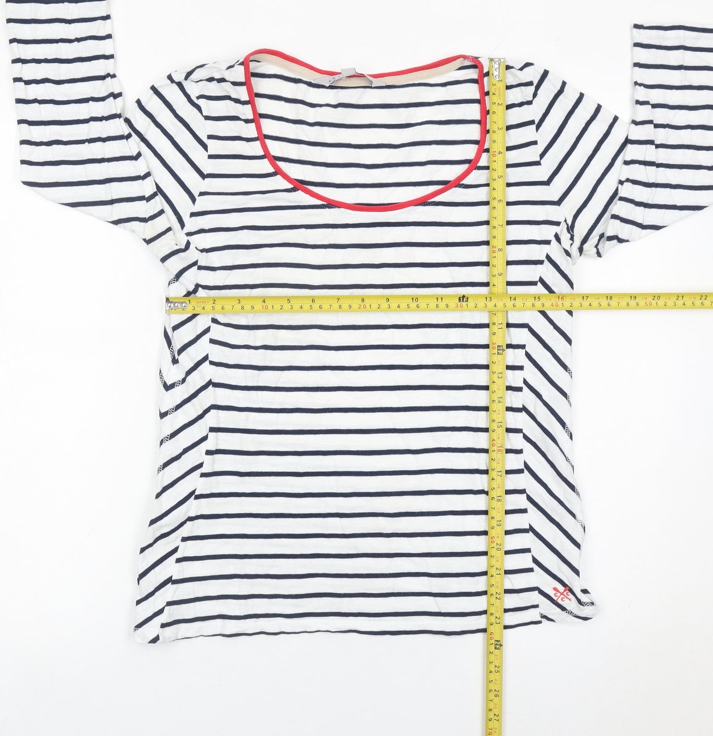 Crew Clothing Co. Women’s White Navy Stripe Cotton 3/4 Sleeve Top Size 14