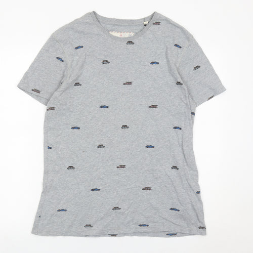 FatFace Men’s Grey Car Print Crew Neck Cotton T-Shirt Size S