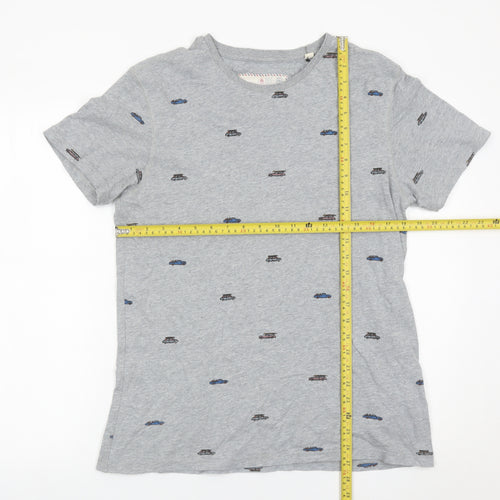 FatFace Men’s Grey Car Print Crew Neck Cotton T-Shirt Size S