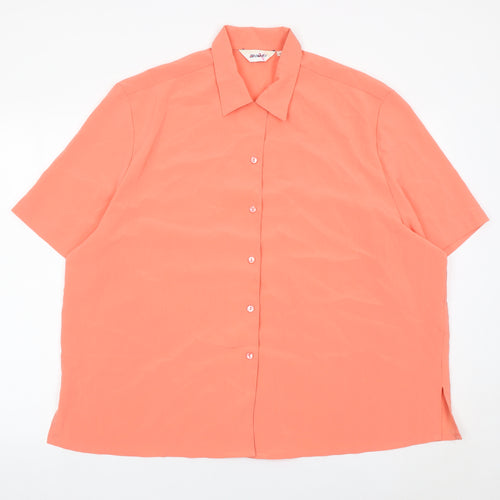 Damart Women’s Orange Short Sleeve Collared Button-Up Shirt Size 22