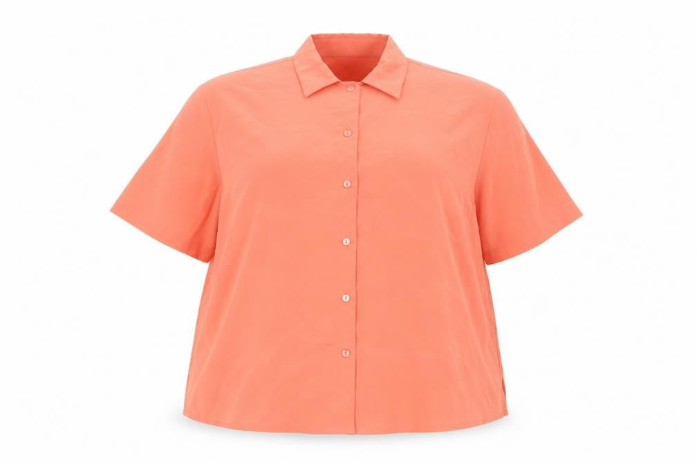 Damart Women’s Orange Short Sleeve Collared Button-Up Shirt Size 22