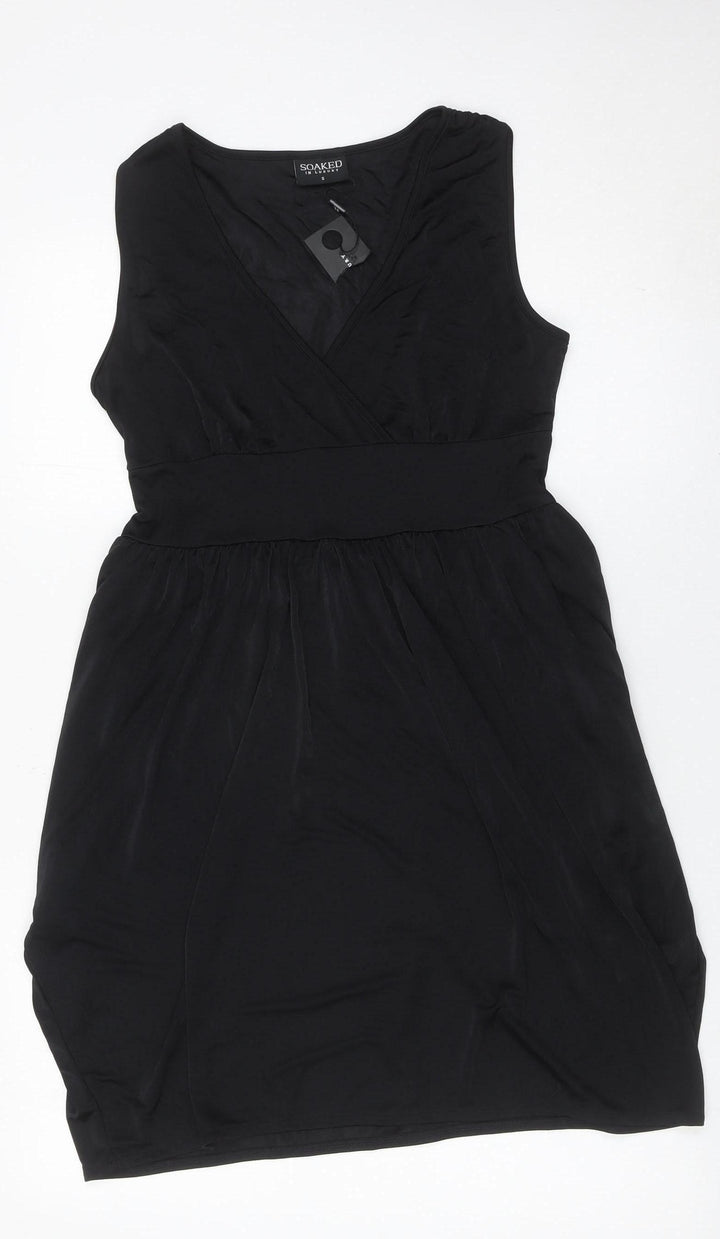 Soaked in Luxury Women’s Black Sleeveless V-Neck Wrap Dress Size S