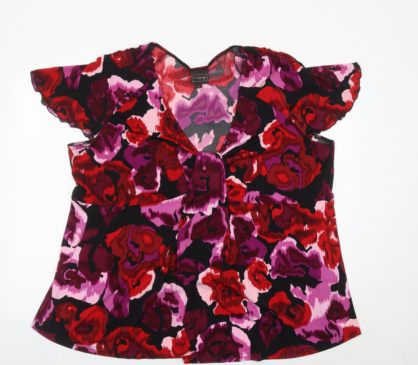 Ann Harvey Women’s Multicoloured Floral Blouse Size 18 V-Neck Tunic Style