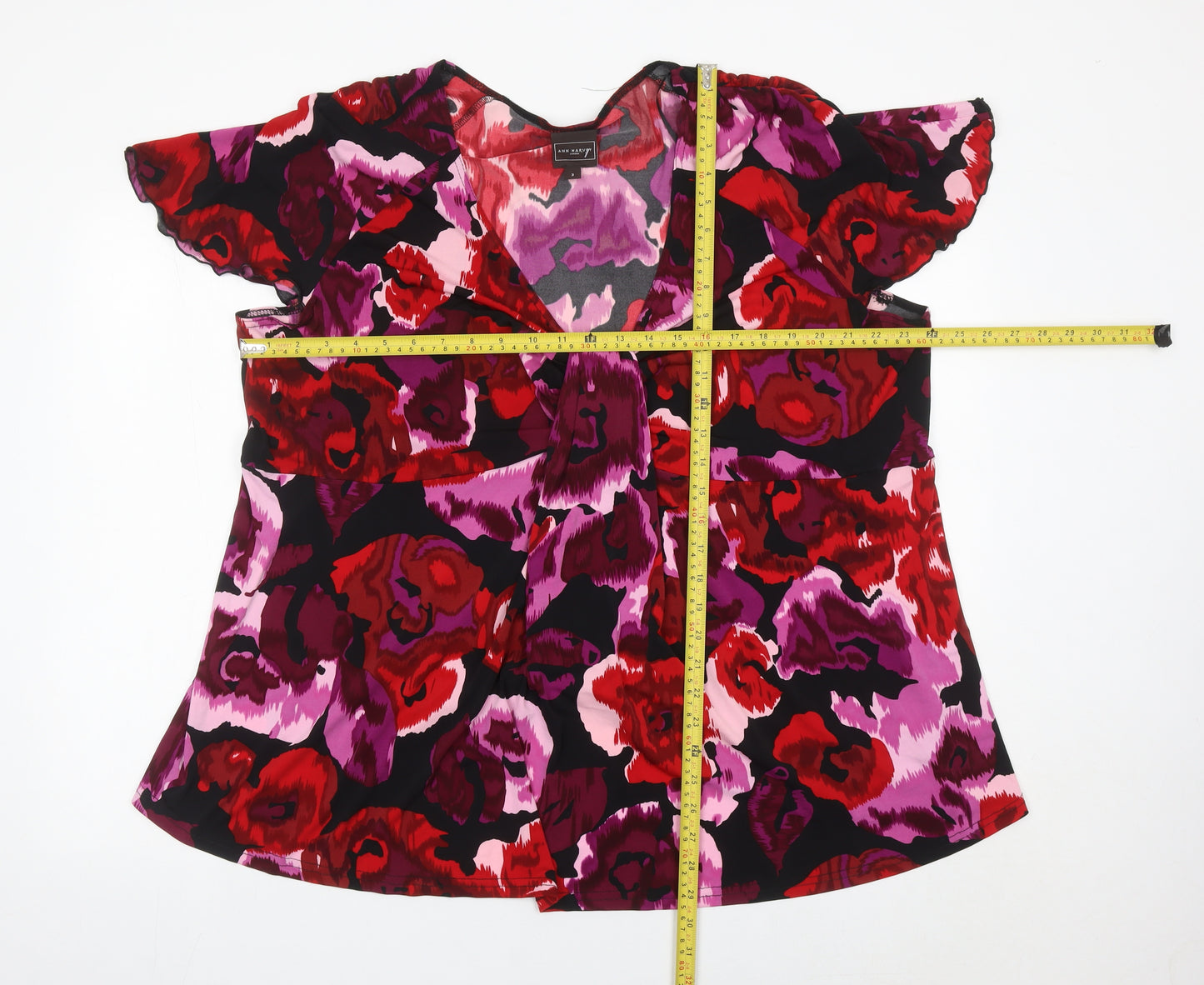 Ann Harvey Women’s Multicoloured Floral Blouse Size 18 V-Neck Tunic Style