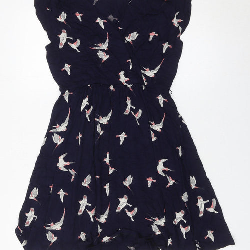 Oasis Womens Blue Bird Print Wrap Dress Size 10 Viscose