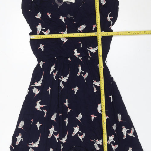 Oasis Womens Blue Bird Print Wrap Dress Size 10 Viscose