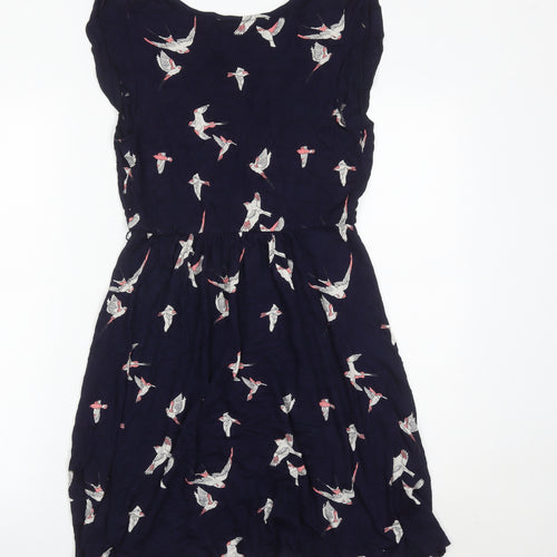 Oasis Womens Blue Bird Print Wrap Dress Size 10 Viscose