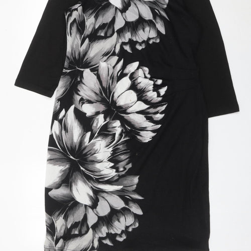 Roman Women’s Black Grey Floral Sheath Dress Size 16 3/4 Sleeve