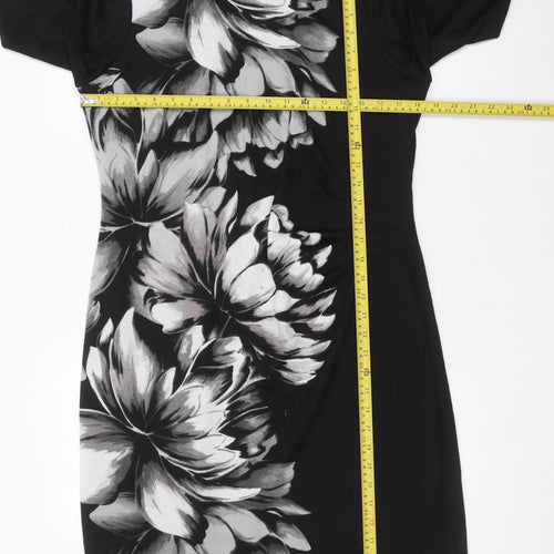 Roman Women’s Black Grey Floral Sheath Dress Size 16 3/4 Sleeve