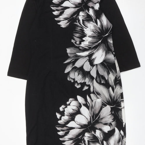 Roman Women’s Black Grey Floral Sheath Dress Size 16 3/4 Sleeve