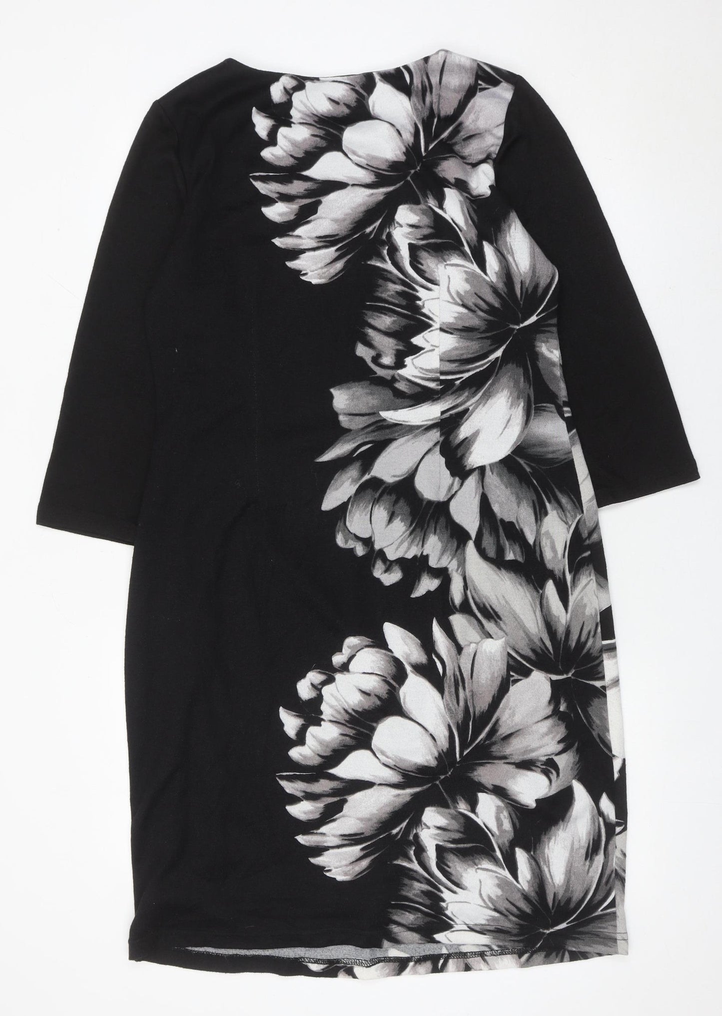 Roman Women’s Black Grey Floral Sheath Dress Size 16 3/4 Sleeve