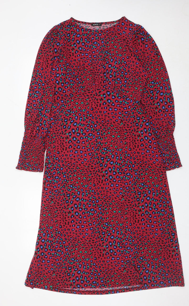 Roman Women Red Animal Print Shift Dress Size 10 Knee Length