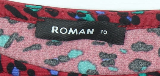 Roman Women Red Animal Print Shift Dress Size 10 Knee Length