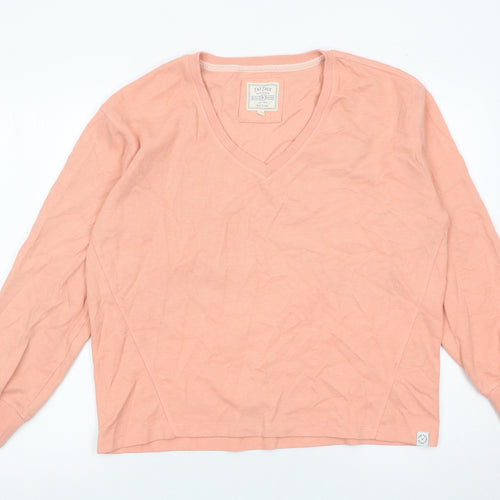 Fat Face Womens Pink V-Neck Cotton Blend Jumper Size 12