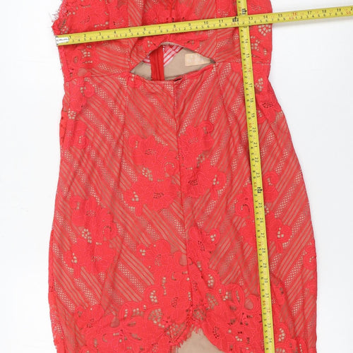 Love Triangle Women’s Red Lace Bodycon Hi-Low Halter Dress Size 14