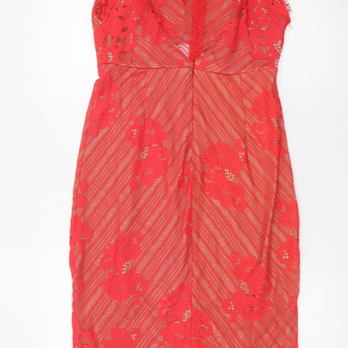 Love Triangle Women’s Red Lace Bodycon Hi-Low Halter Dress Size 14