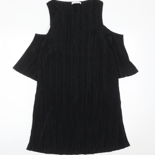 Mango Women’s Black XS Cold Shoulder Pleated Shift Dress